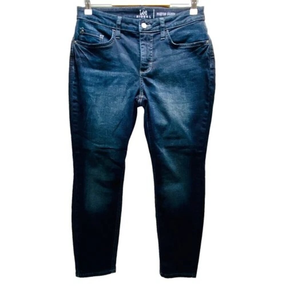 Lee Riders Jeans Women's 10P Dark Blue Midrise Skinny 5 Pocket Stretch Denim GUC